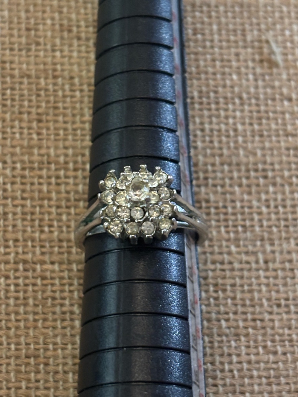 Silver tone multi rhinestone cluster Ring Sz 5.5
